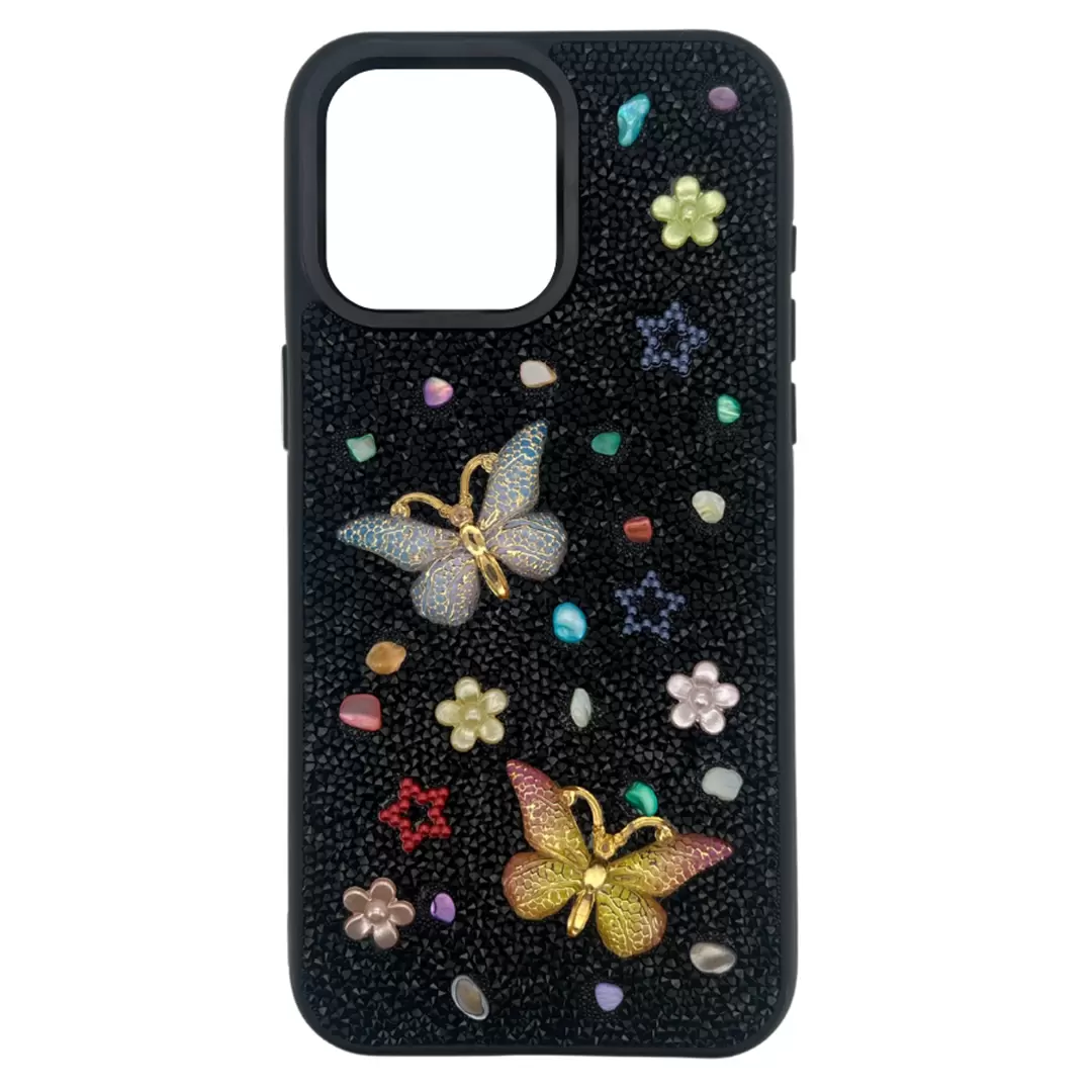 iPhone 13 Pro Max Butterfly and Diamond Bling Case Black